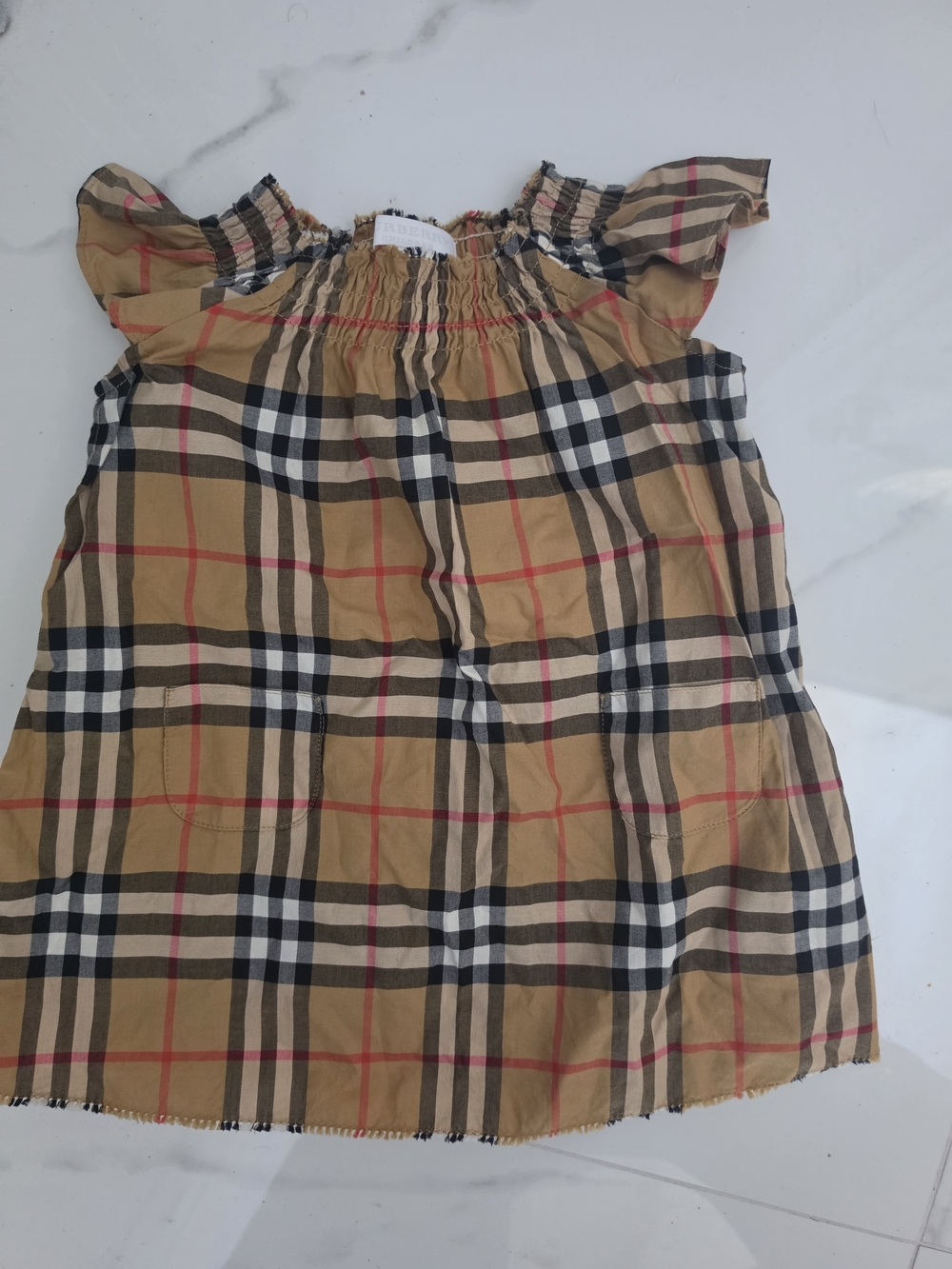 Burberry Tan Plaid Smocked Neck Girls' Dress